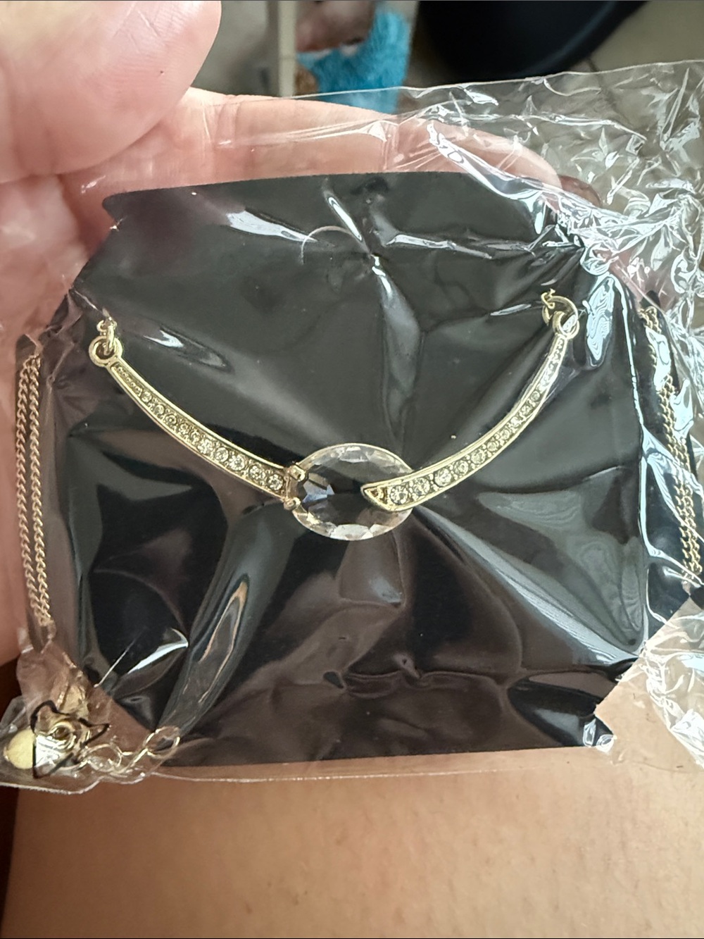 Black Evening Crossbody Bag with Gold Crystal Accent